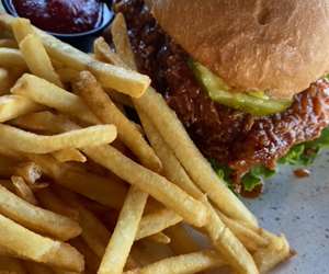 Sweet & Spicy Chicken Sandwich with fries